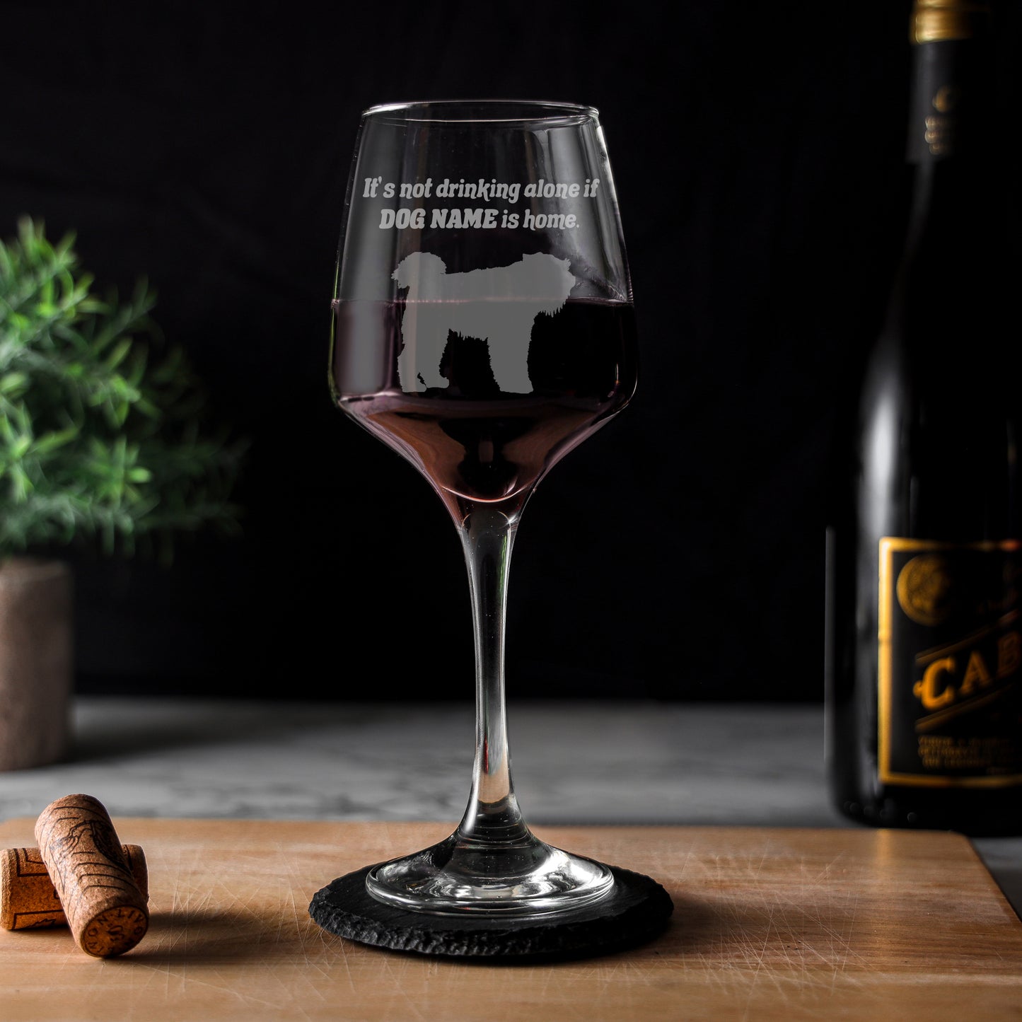 Wine Glass Engraved with Personalised Any Dog Breed - Always Looking Good - Large - Empty Glass