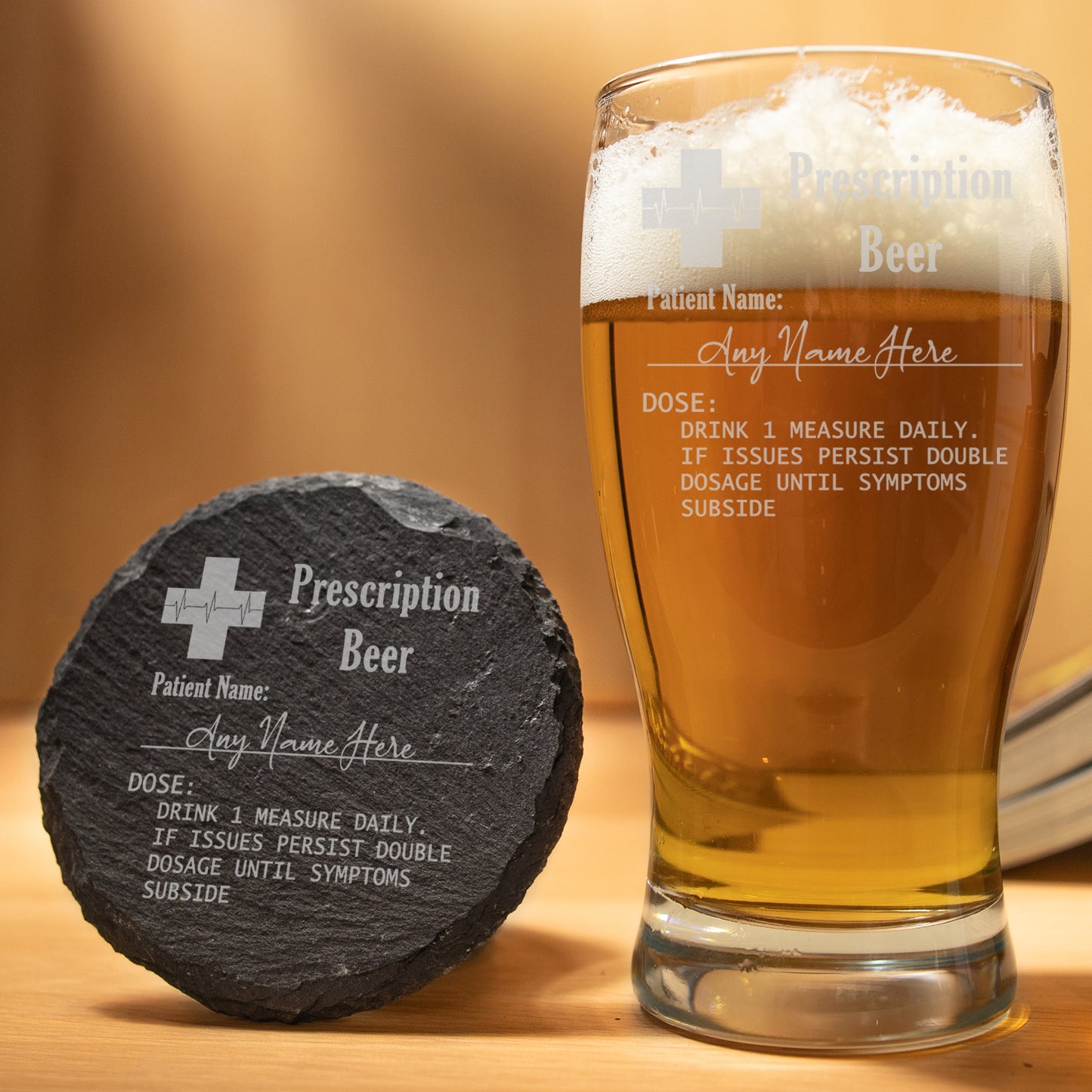 Personalised Engraved ANY GLASS ANY DRINK Prescription Design - Always Looking Good - Tulip Pint Glass Round Coaster