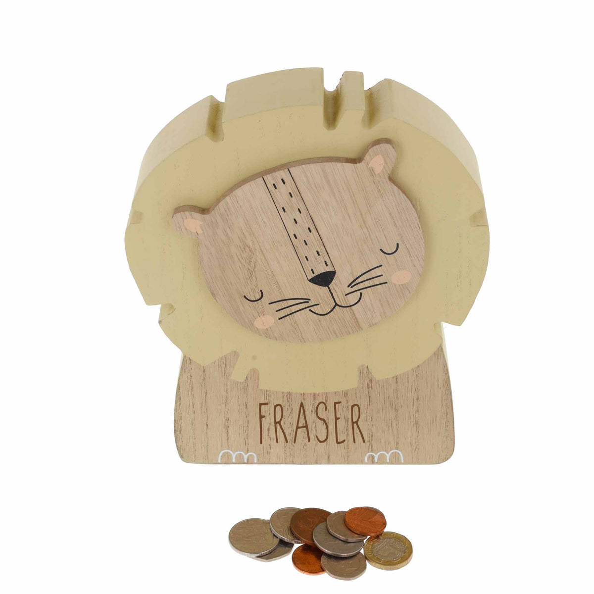 Personalised Engraved Kids Lion Money Box with Name - Always Looking Good -