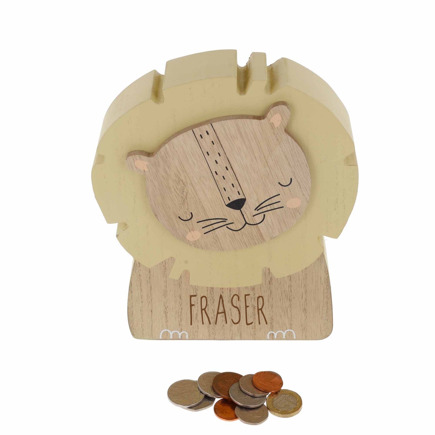 Personalised Engraved Kids Lion Money Box with Name - Always Looking Good -