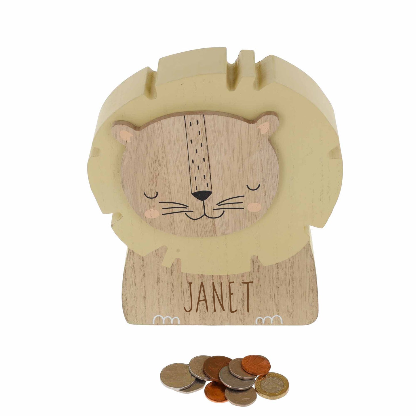 Personalised Engraved Kids Lion Money Box with Name - Always Looking Good -