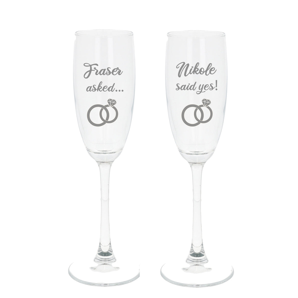 Personalised Engraved Engagement Champagne Flute Glass Set "Asked...Said Yes..." - Always Looking Good -
