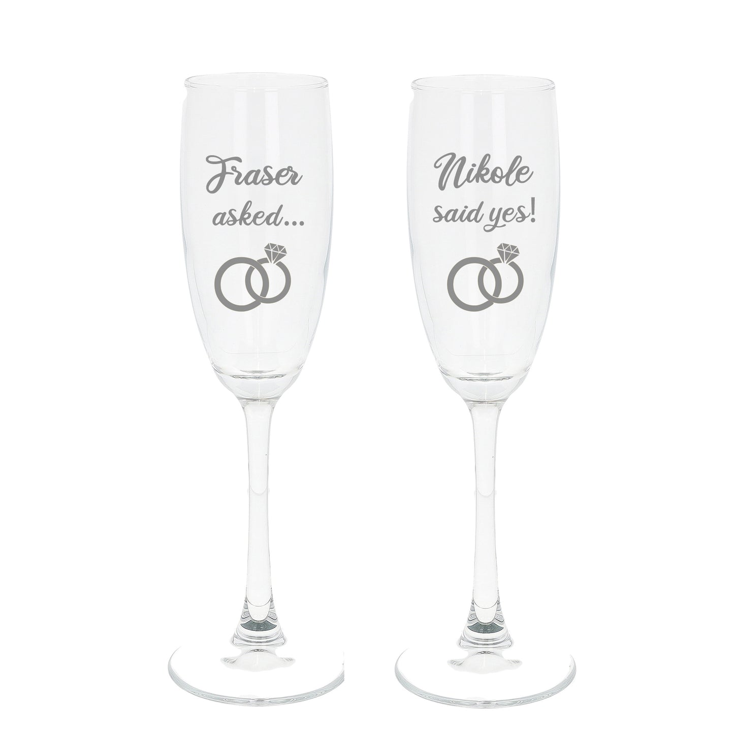Personalised Engraved Engagement Champagne Flute Glass Set "Asked...Said Yes..." - Always Looking Good -