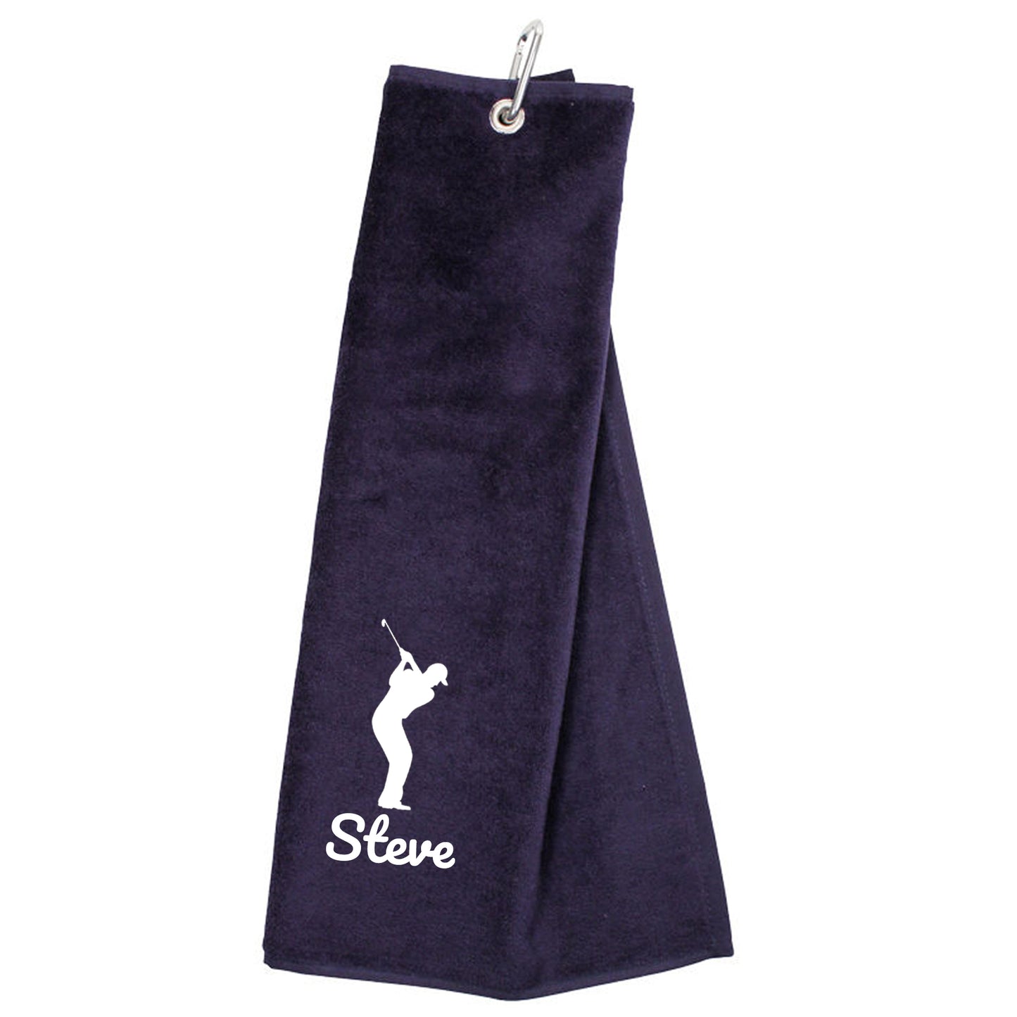 Personalised Embroidered Tri Fold GOLF Towel Trifold Towel with Carabiner Clip - Always Looking Good - Navy