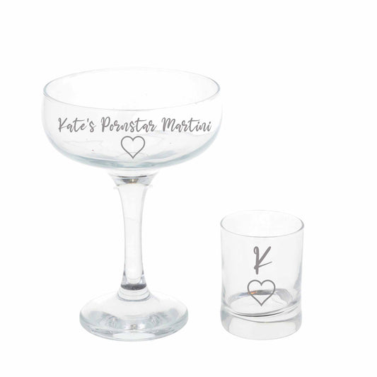 Engraved Personalised Pornstar Martini Cocktail Glass and Shot Glass Set  - Always Looking Good -