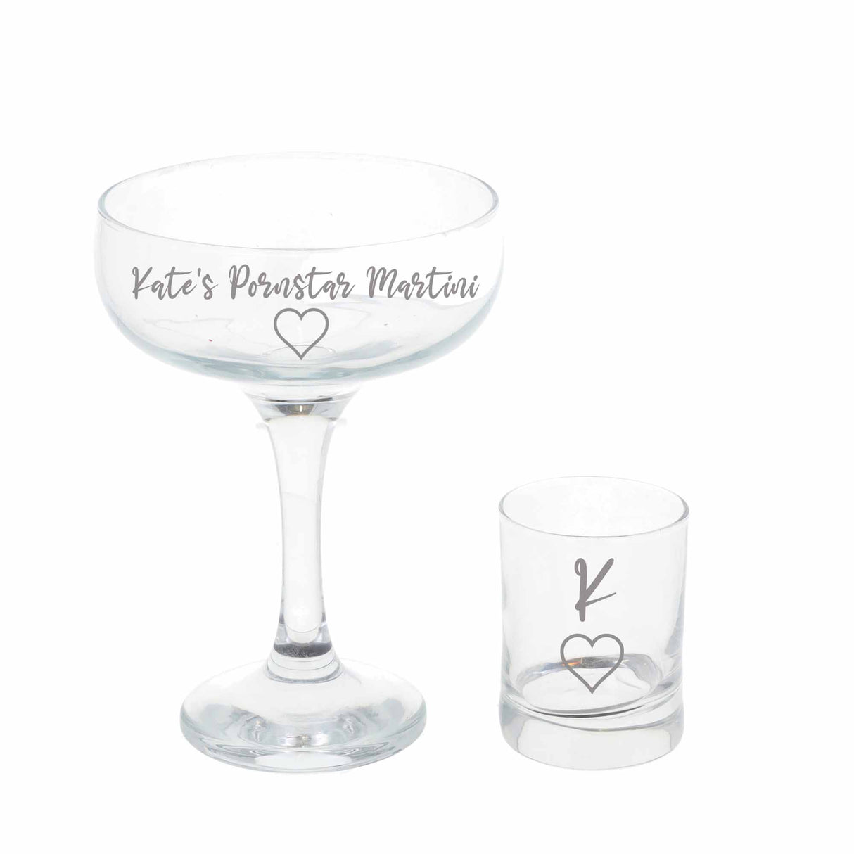 Engraved Personalised Pornstar Martini Cocktail Glass and Shot Glass Set - Always Looking Good -