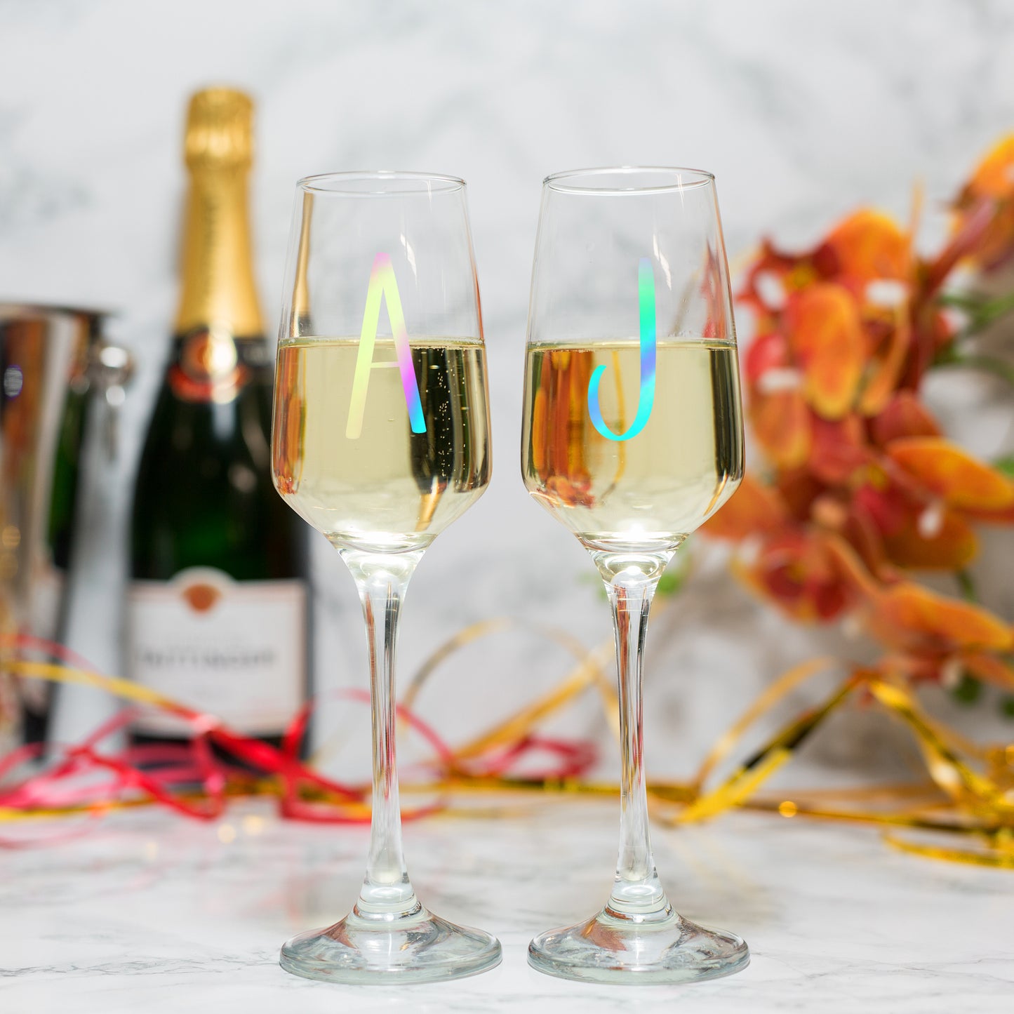 Silver Wedding Anniversary Gift - Personalised Champagne Glasses With Ice Bucket - Always Looking Good -