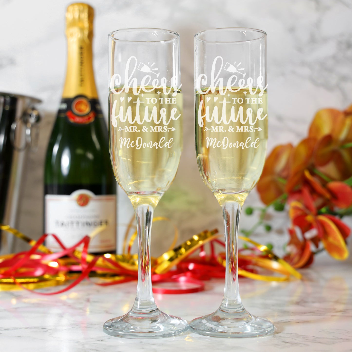 Personalised Engraved Engagement Champagne Flute Glass Set "Future Mrs/Mr" - Always Looking Good -