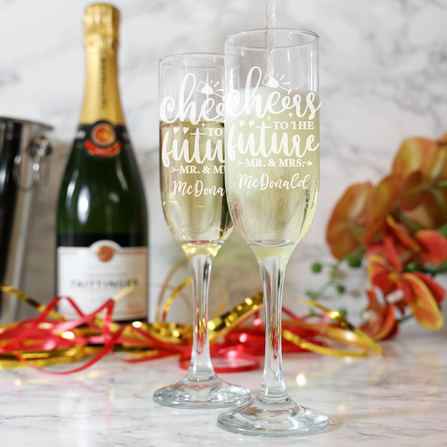 Personalised Engraved Engagement Champagne Flute Glass Set "Future Mrs/Mr" - Always Looking Good -
