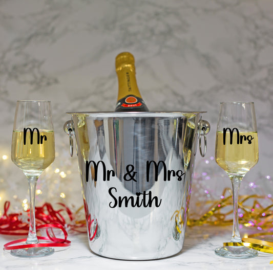 Personalised Champagne Ice Bucket With Matching Champagne Glasses (Any Text Any Font)
 - Always Looking Good -
