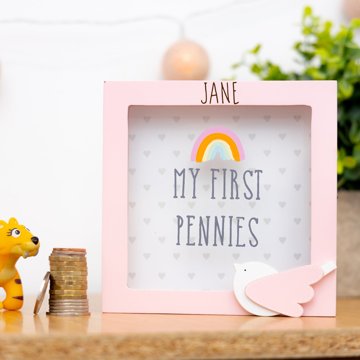Personalised Engraved Pink Money Box Frame Piggy Bank New Baby Girl Gift - Always Looking Good -