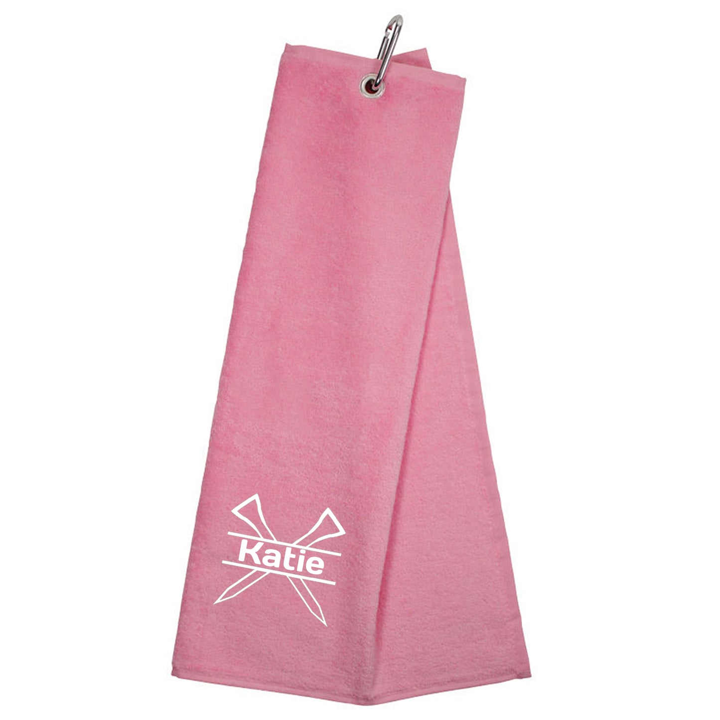 Personalised Embroidered Tri Fold GOLF Towel Trifold Towel with Carabiner Clip - Always Looking Good - Pink