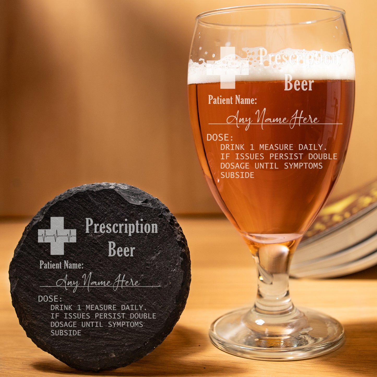 Personalised Engraved ANY GLASS ANY DRINK Prescription Design - Always Looking Good - Snifter Pint Glass Round Coaster
