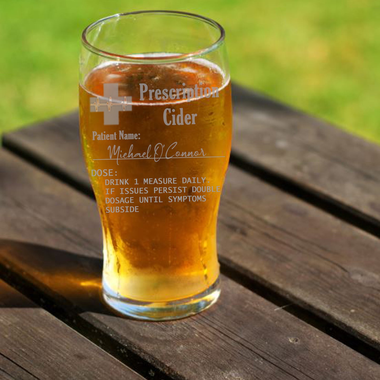 Personalised Engraved Prescription Cider Glass with any Name - Always Looking Good -