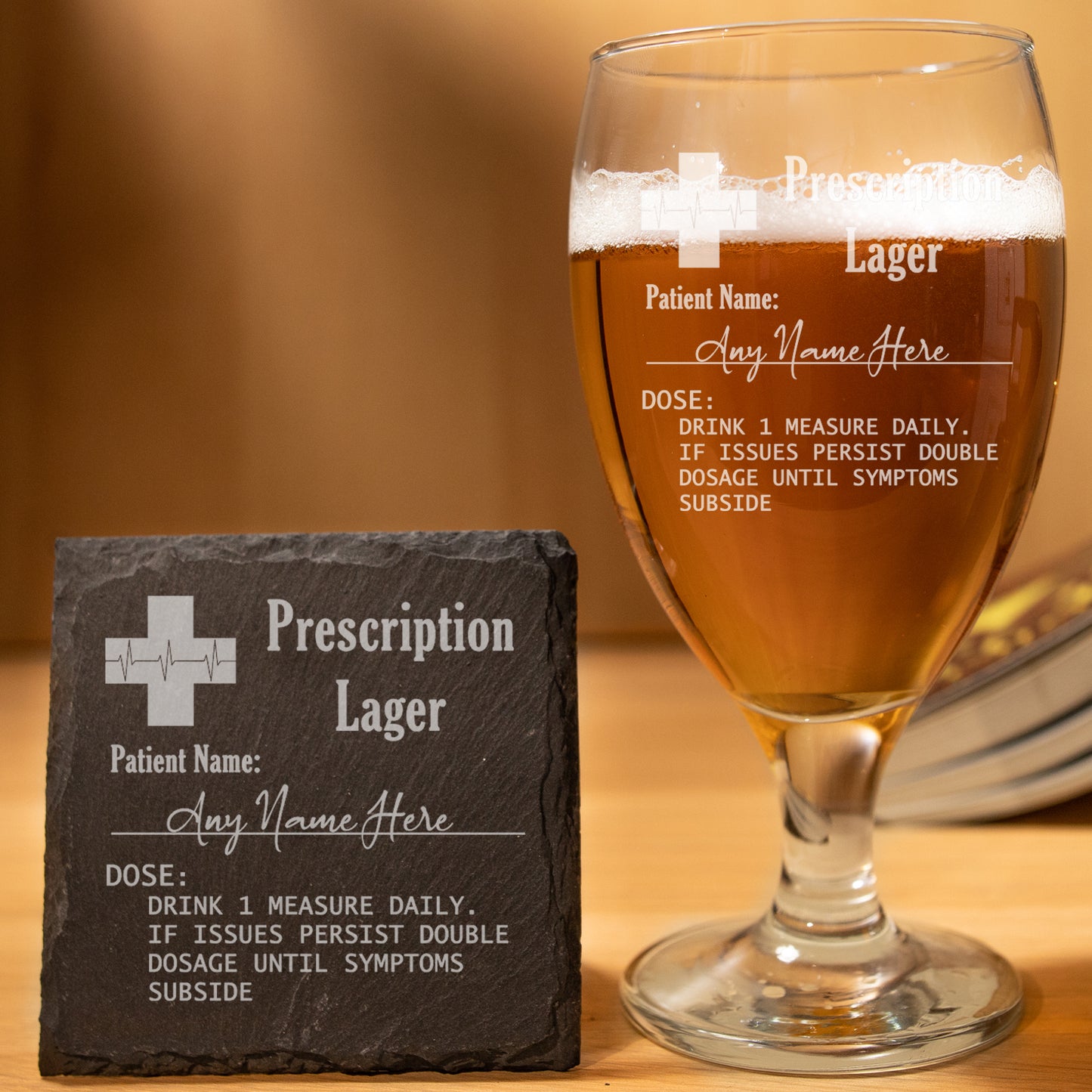 Personalised Engraved ANY GLASS ANY DRINK Prescription Design - Always Looking Good - Snifter Pint Glass Square Coaster