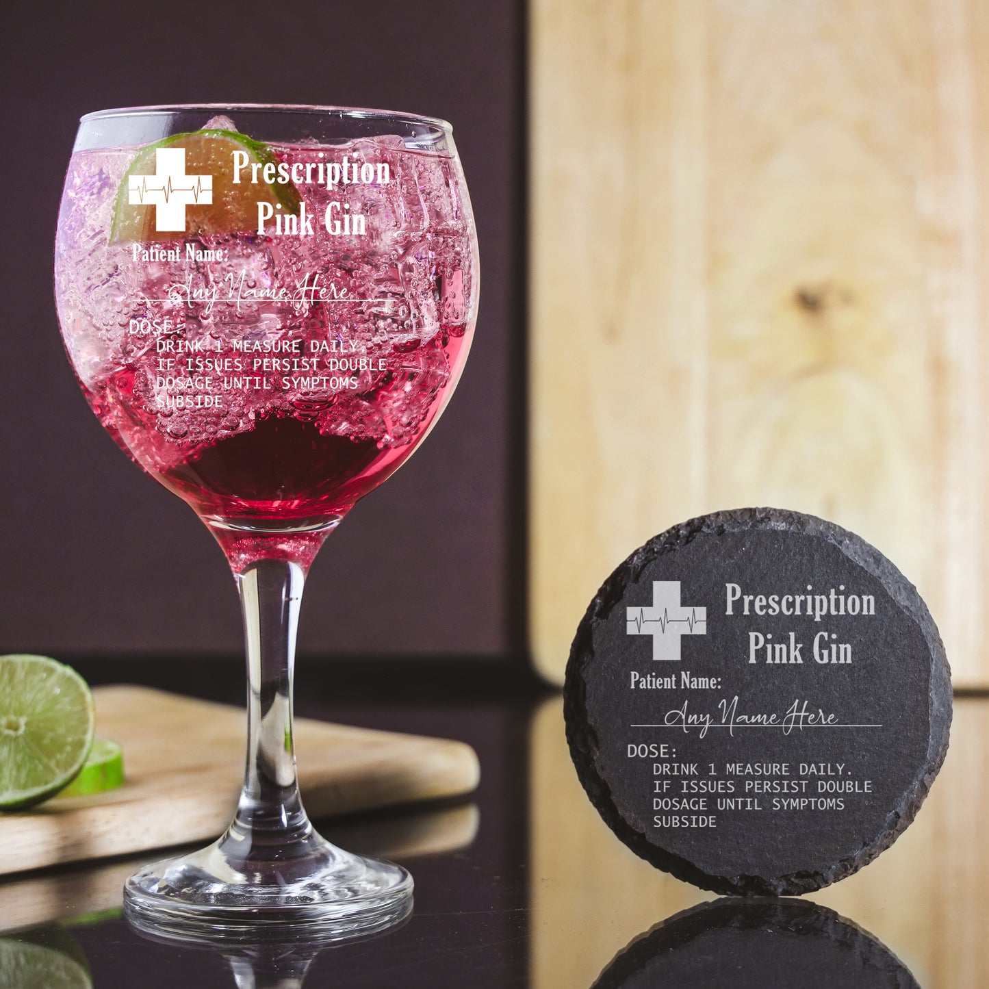 Personalised Engraved ANY GLASS ANY DRINK Prescription Design - Always Looking Good - Balloon Gin Glass Round Coaster