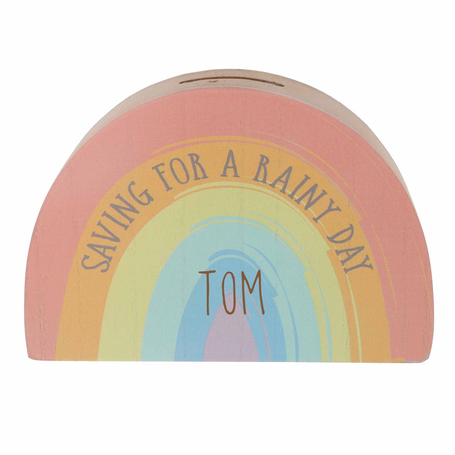 Personalised Engraved Rainbow Shaped Money Box Saving For A Rainy Day Childs Piggy Bank - Always Looking Good -