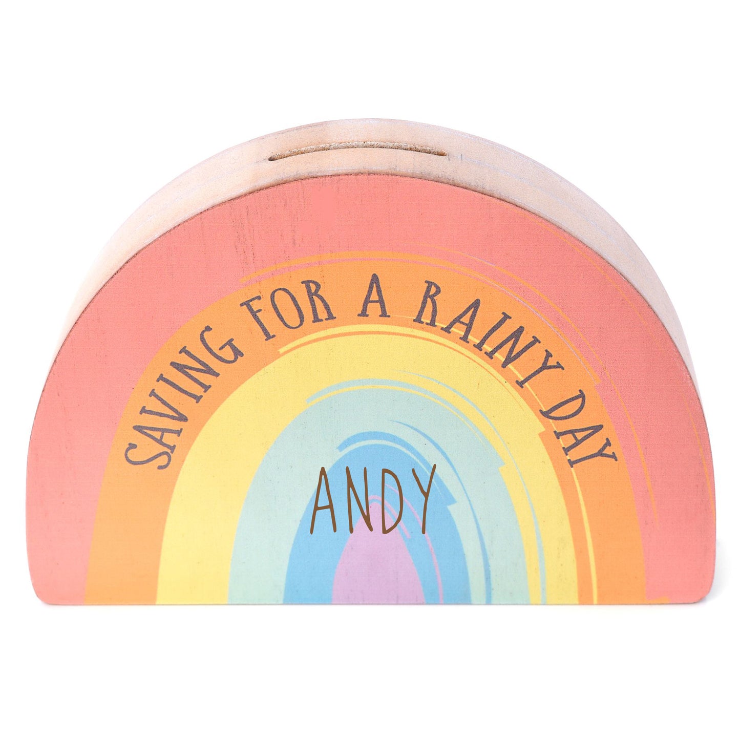 Personalised Engraved Rainbow Shaped Money Box Saving For A Rainy Day Childs Piggy Bank - Always Looking Good -