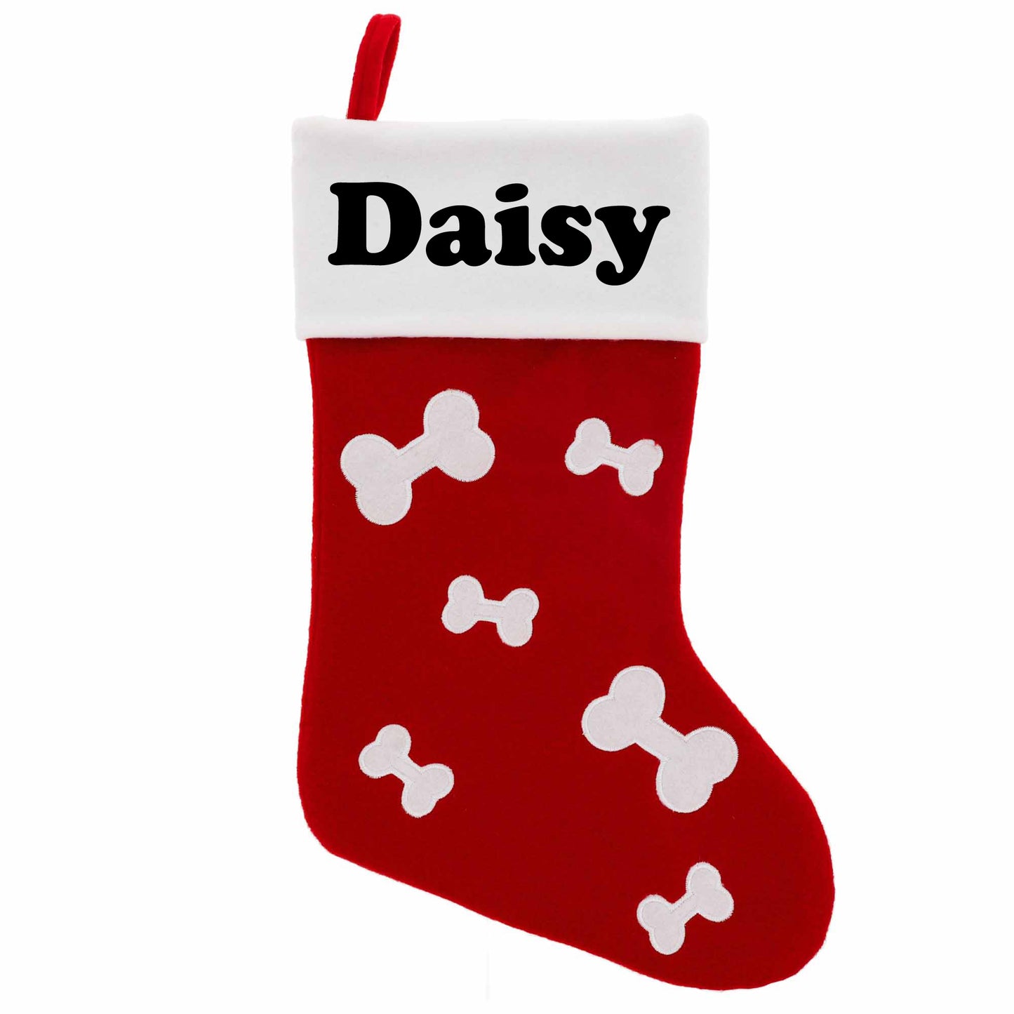 Personalised Embroidered Dog RED or GREY Christmas Stocking - Always Looking Good -