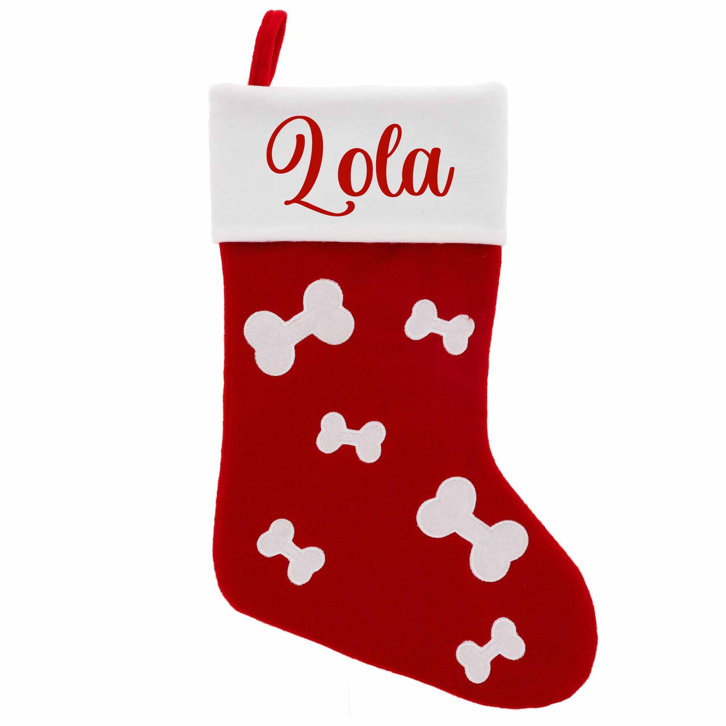 Personalised Embroidered Dog RED or GREY Christmas Stocking - Always Looking Good -