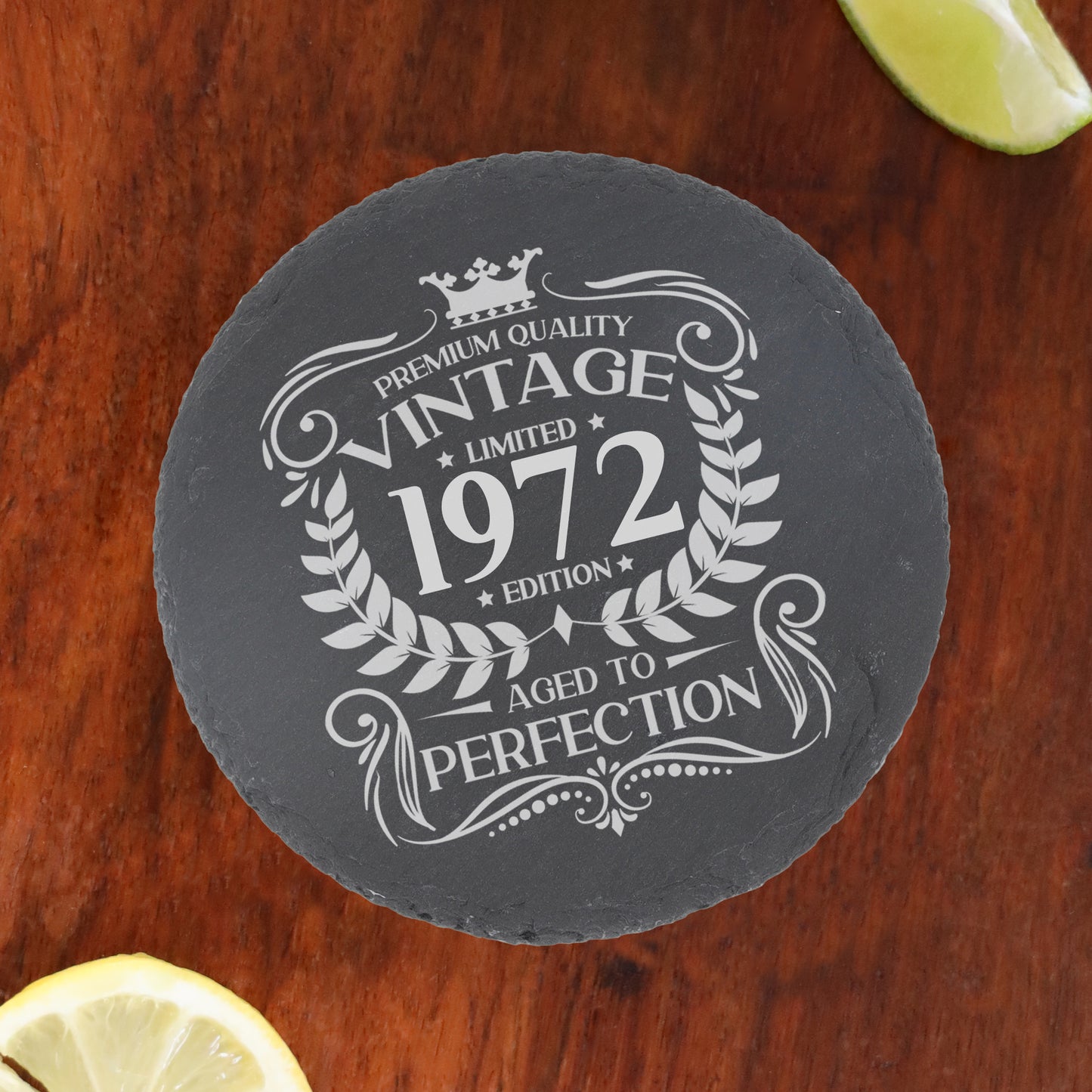 Vintage Any Year All Ages Engraved Birthday Gin Glass and/or Coaster Set- Always Looking Good - Round Coaster Only