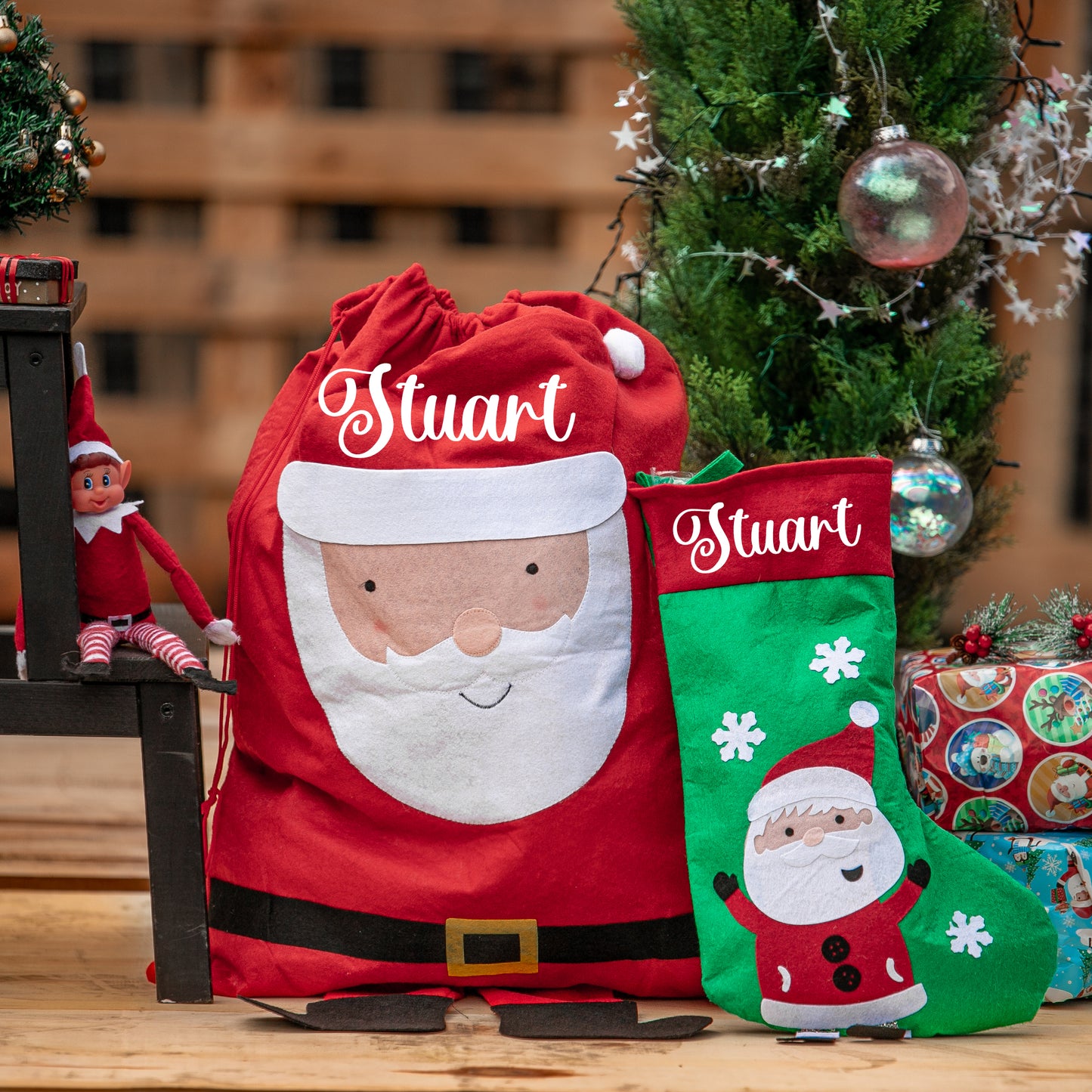 Vinyled Christmas Stocking and Present Sack Personalised with Name Kids Christmas Eve Set - Always Looking Good -