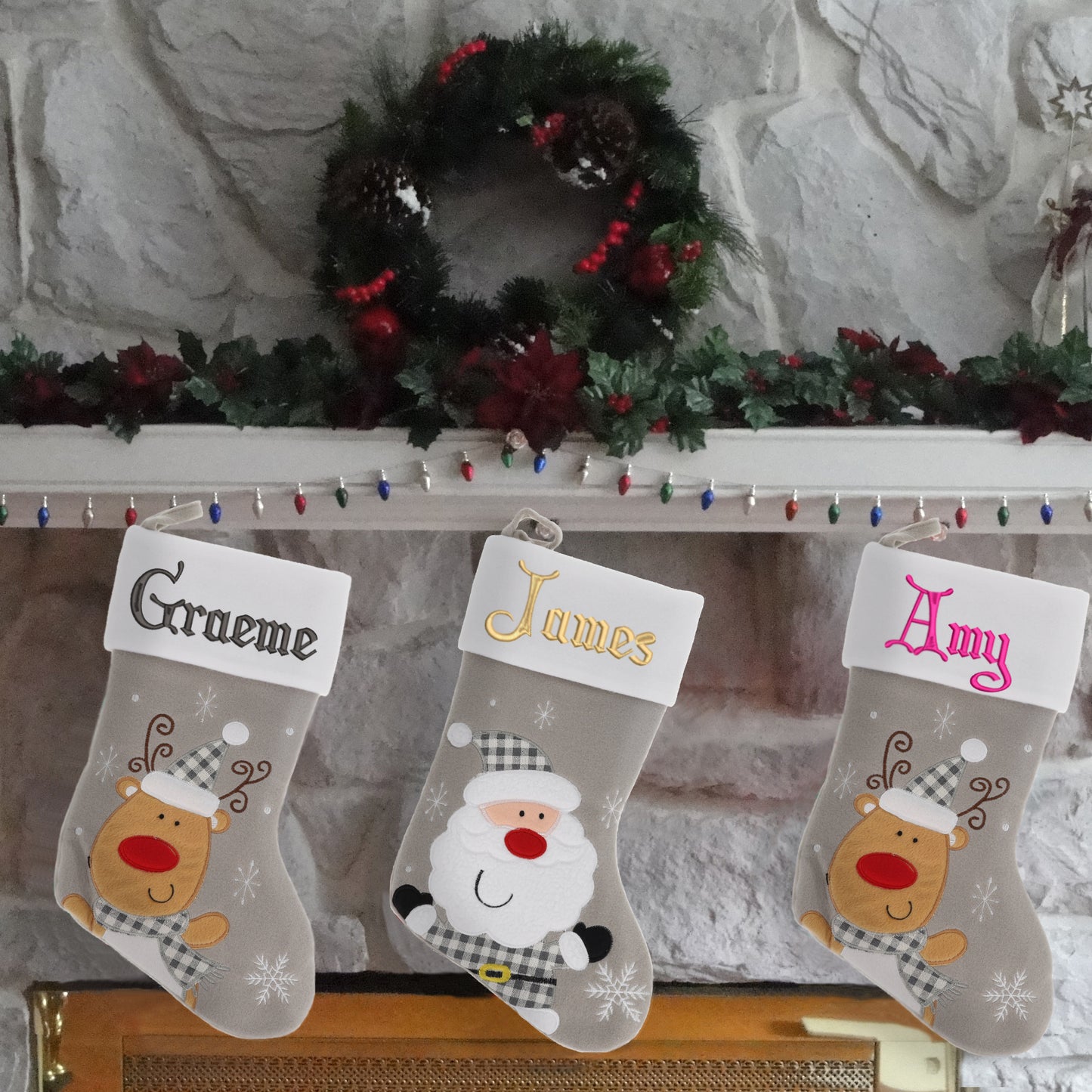 Personalised Embroidered Grey Christmas Santa Stocking with Name - Always Looking Good -