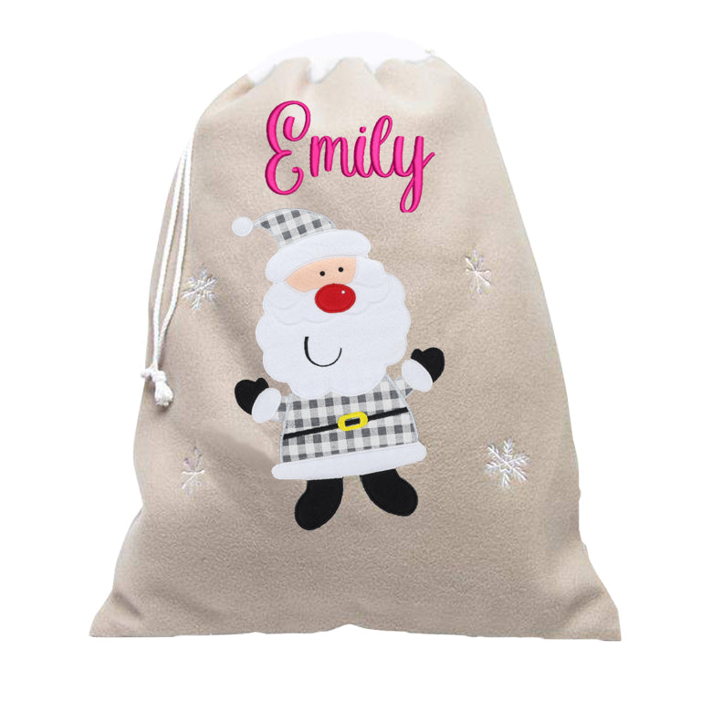 Personalised Embroidered Large Grey Christmas Design Sack - Always Looking Good - Santa