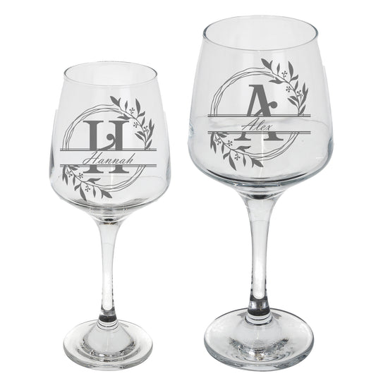 Personalised Engraved Initial Monogram Wine Glass Gift - Always Looking Good - Floral wine glasses