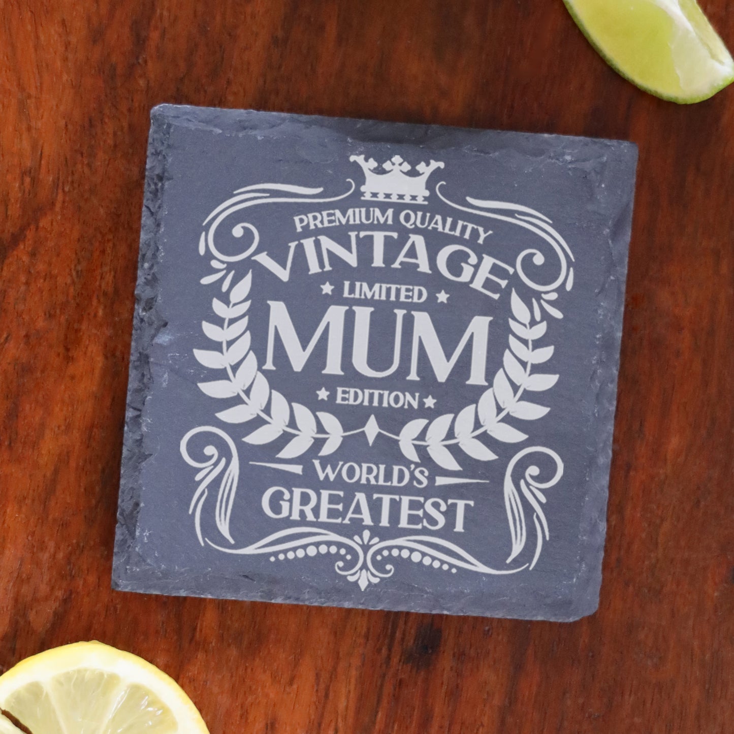 Vintage World's Greatest Mum Engraved Stemless Gin Glass Gift - Always Looking Good - Square Coaster Only