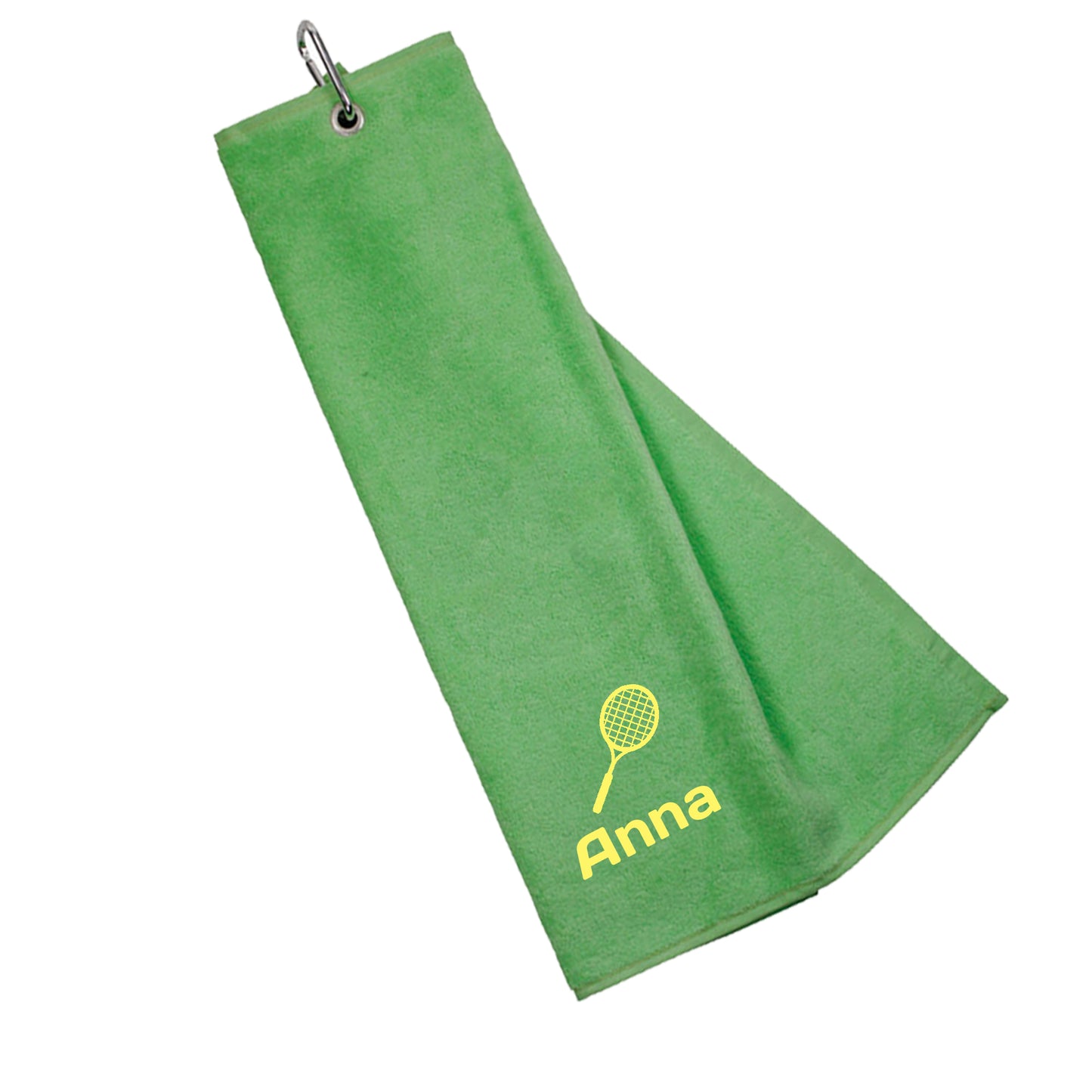 Personalised Embroidered Tri Fold TENNIS Towel Trifold with Carabiner Clip - Always Looking Good - Light Green