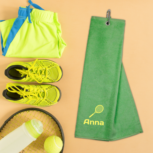 Personalised Embroidered Tri Fold TENNIS Towel Trifold with Carabiner Clip  - Always Looking Good -