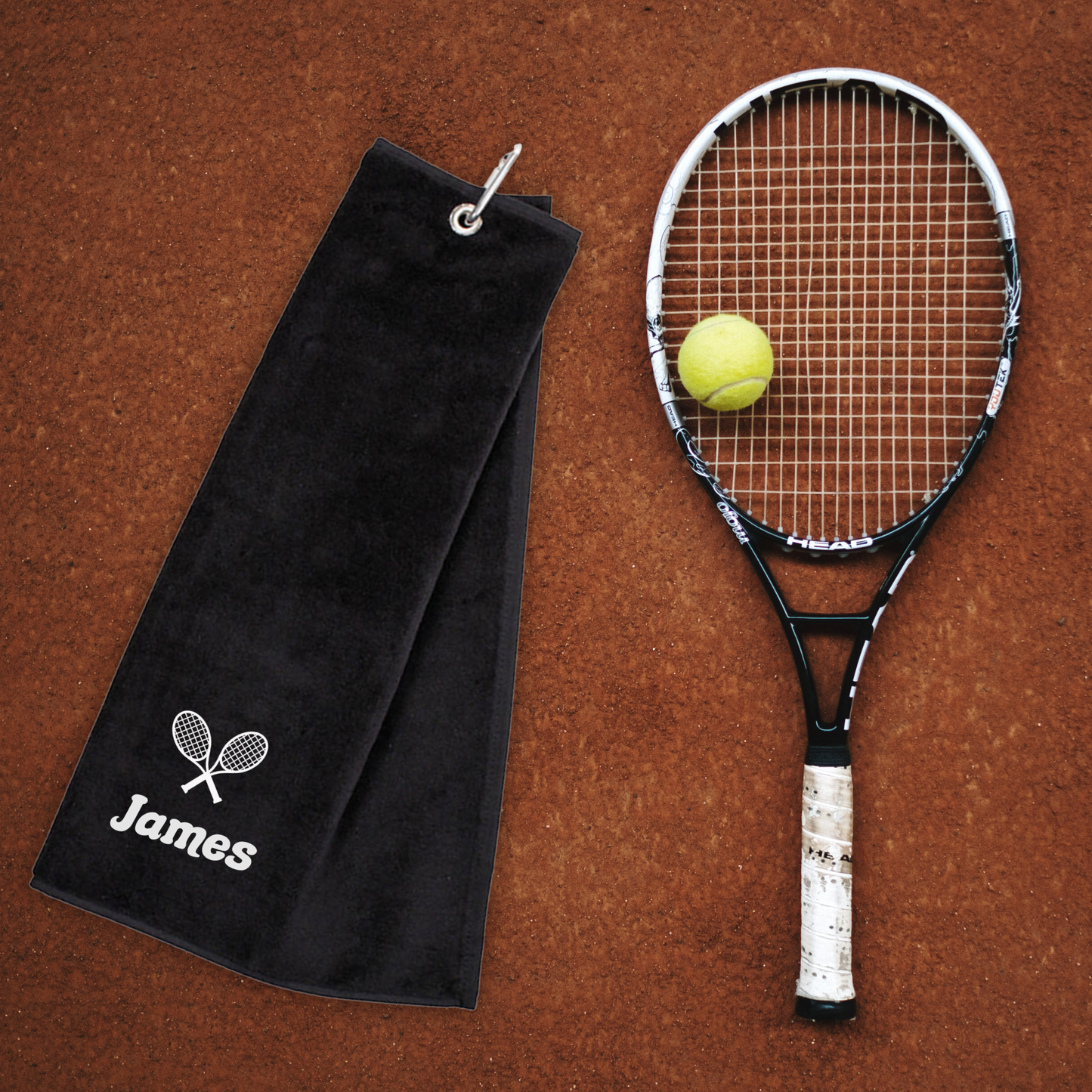 Personalised Embroidered Tri Fold TENNIS Towel Trifold with Carabiner Clip - Always Looking Good -