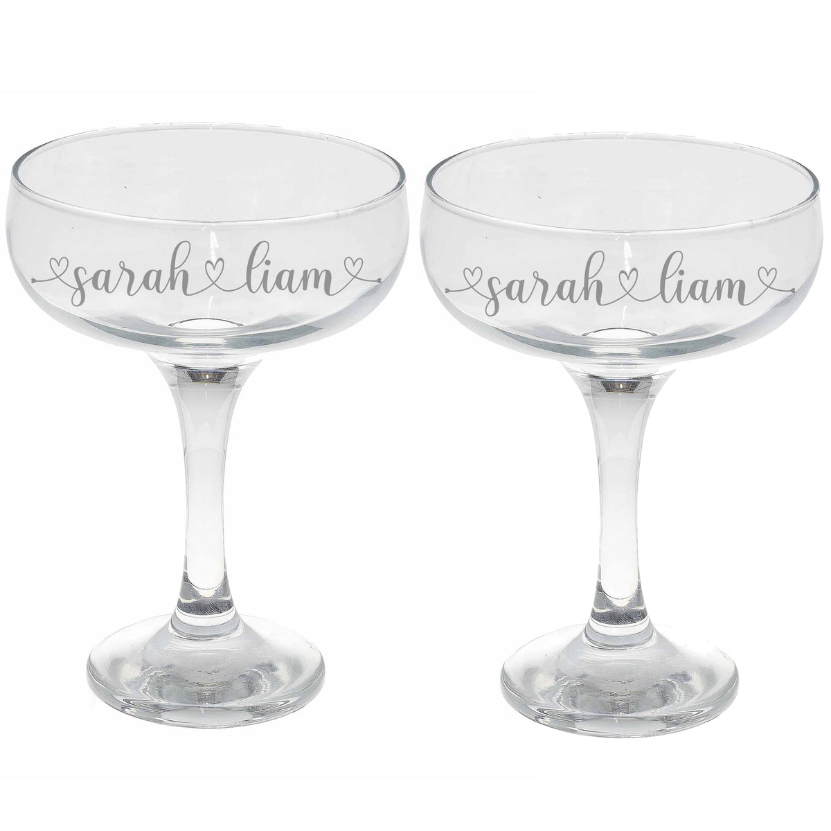 Personalised Engraved Heart and Name Champagne Saucer - Always Looking Good -