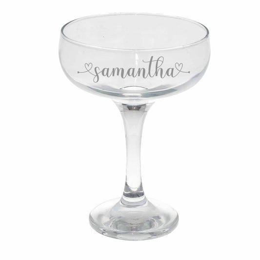 Personalised Engraved Heart and Name Champagne Saucer  - Always Looking Good -