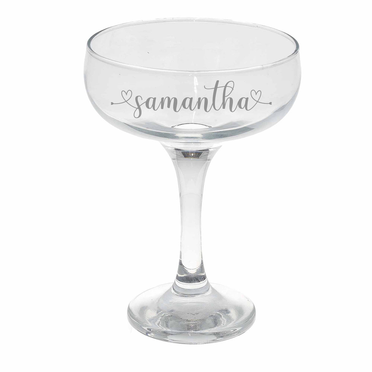 Personalised Engraved Heart and Name Champagne Saucer - Always Looking Good -