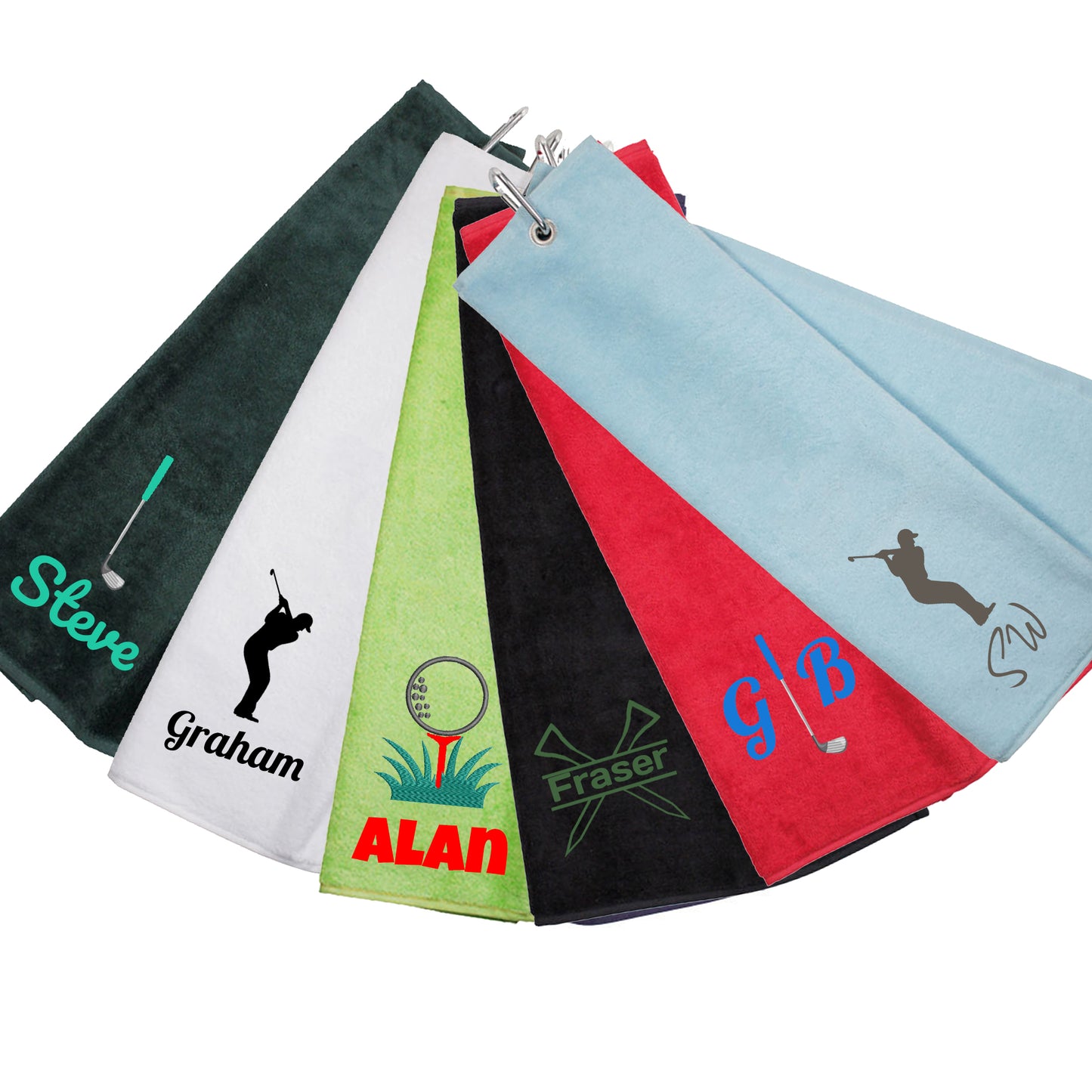 Personalised Embroidered Tri Fold GOLF Towel Trifold Towel with Carabiner Clip - Always Looking Good -