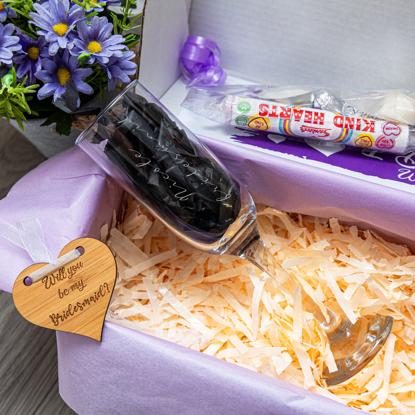 Bridesmaid Proposal Giftbox with Engraved Champagne Glass - Always Looking Good -
