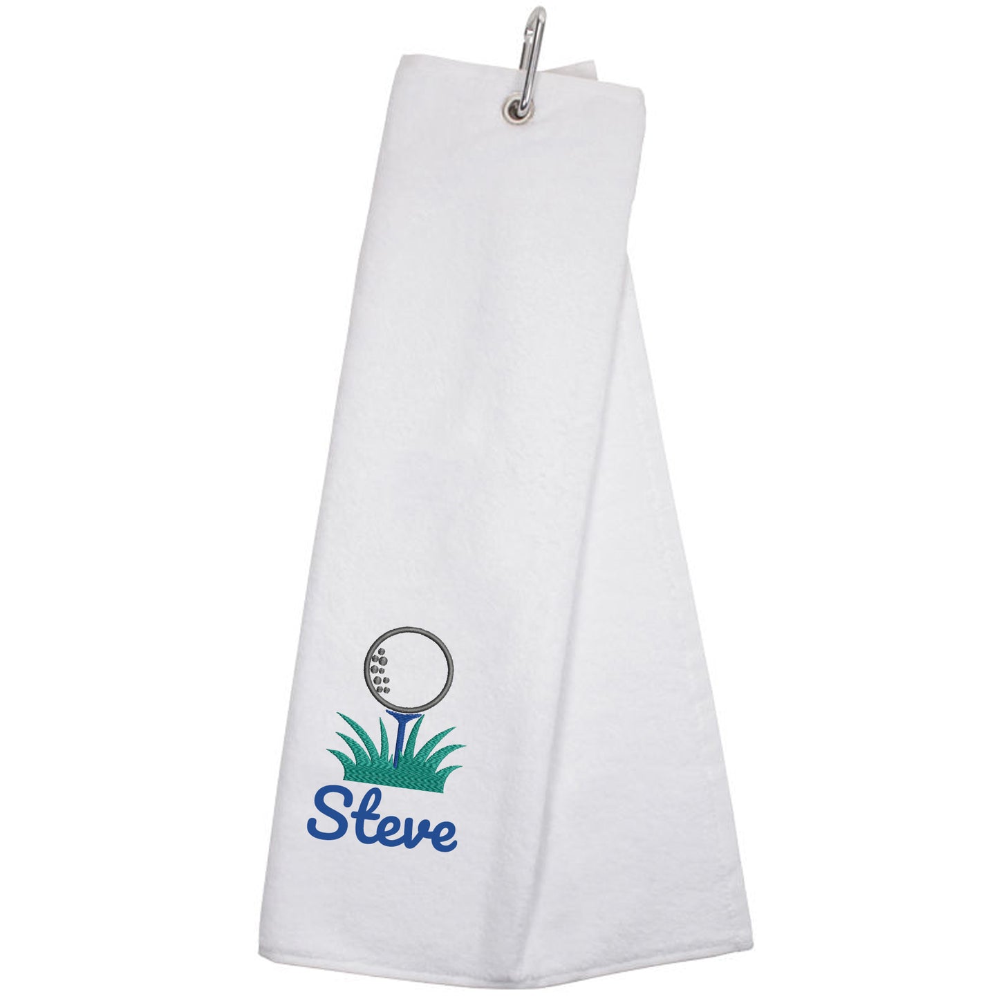 Personalised Embroidered Tri Fold GOLF Towel Trifold Towel with Carabiner Clip - Always Looking Good - White