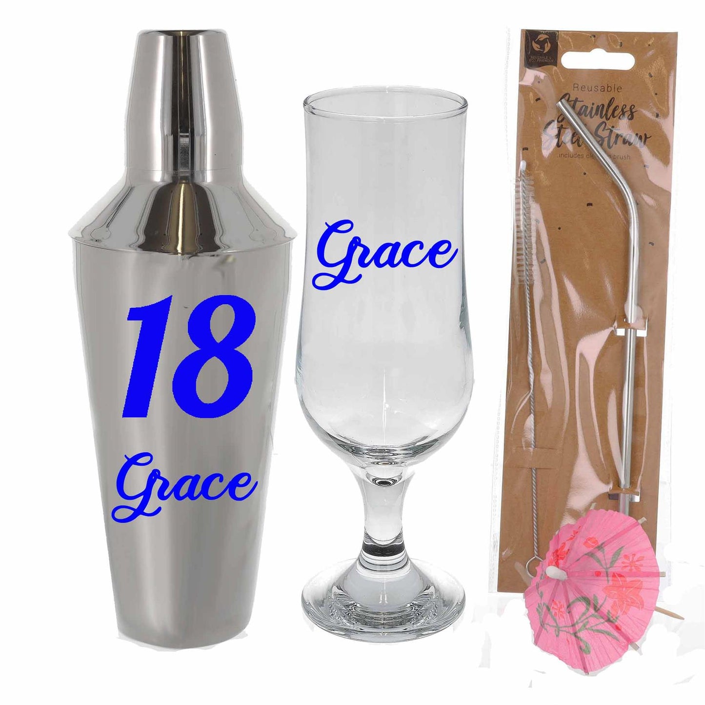 Personalised 18th Birthday Cocktail Shaker & Pina Colada Glass Gift Set - Always Looking Good -
