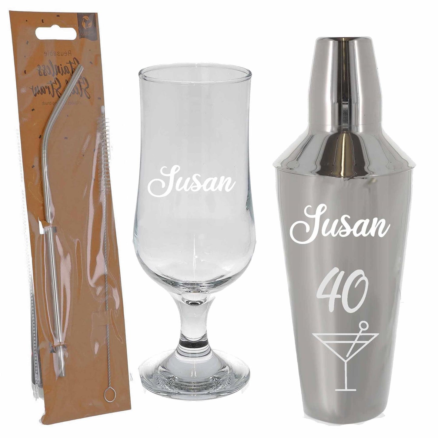 Personalised 40th Birthday Cocktail Shaker & Pina Colada Glass Gift Set - Always Looking Good -