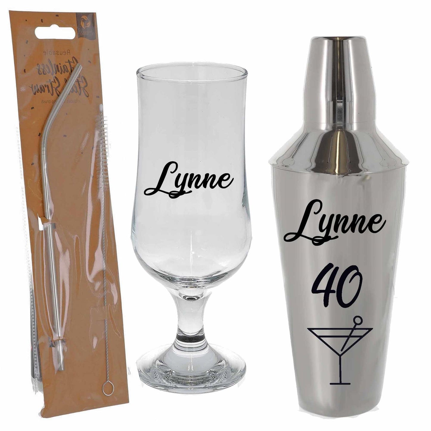 Personalised 40th Birthday Cocktail Shaker & Pina Colada Glass Gift Set - Always Looking Good -