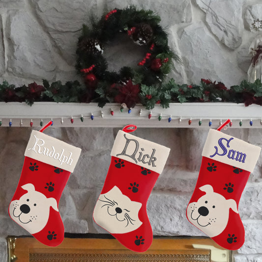 Personalised Embroidered Dog / Cat Christmas Stocking  - Always Looking Good -