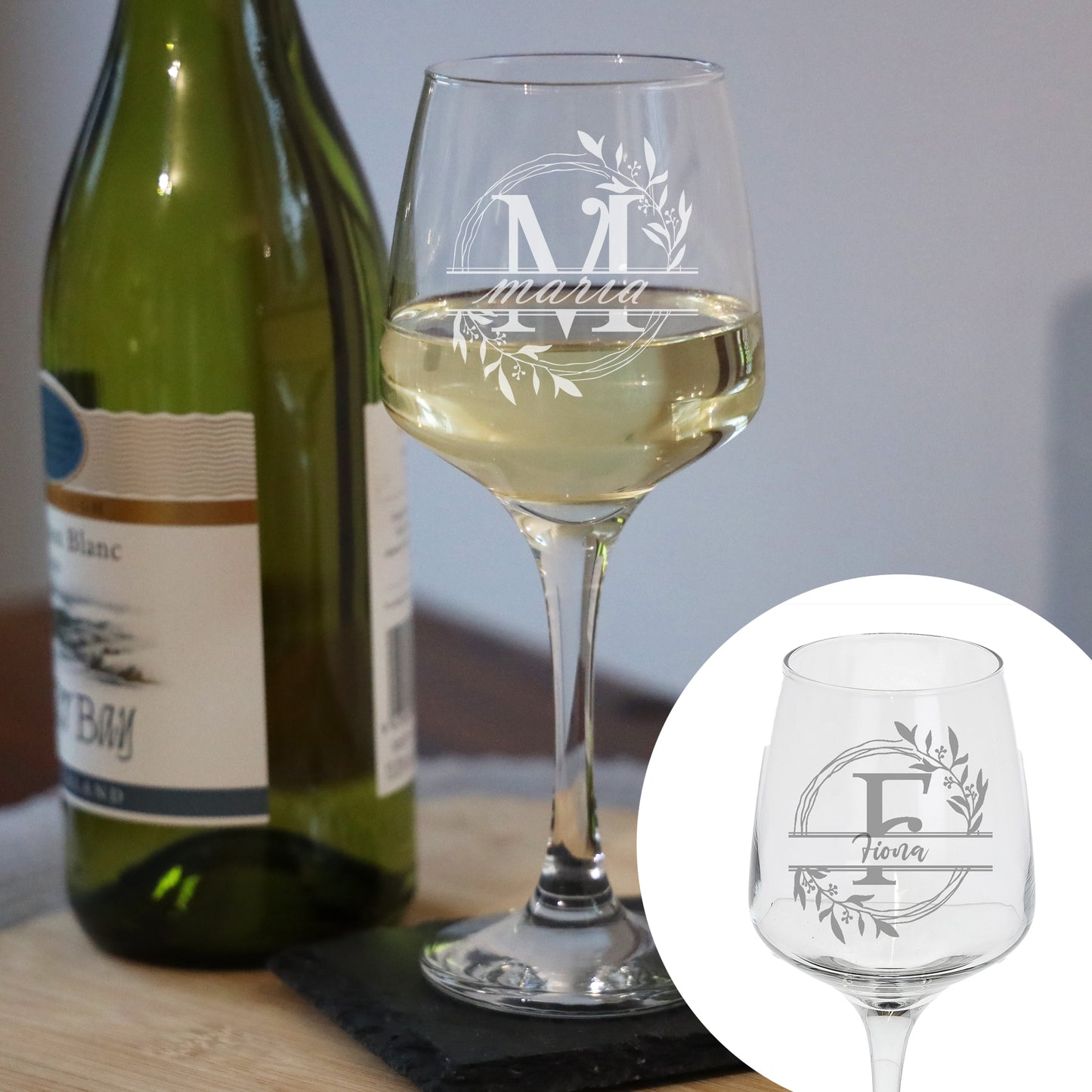 Personalised Engraved Initial Monogram Wine Glass Gift - Always Looking Good - Floral wine glasses