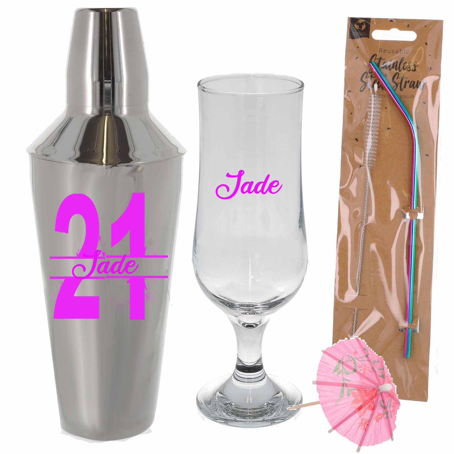 Personalised 21st Birthday Cocktail Shaker & Pina Colada Glass Gift Set - Always Looking Good -