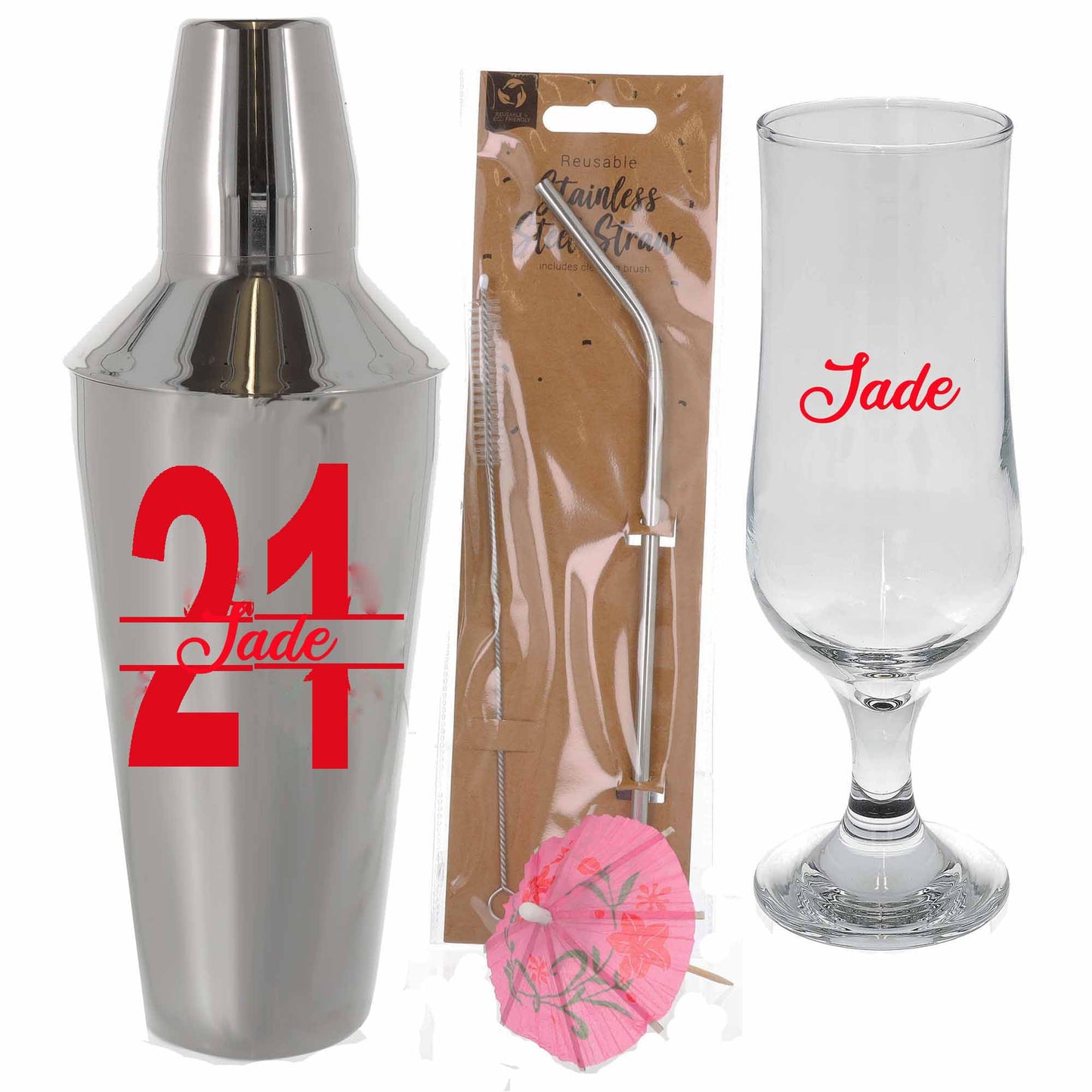 Personalised 21st Birthday Cocktail Shaker & Pina Colada Glass Gift Set - Always Looking Good -