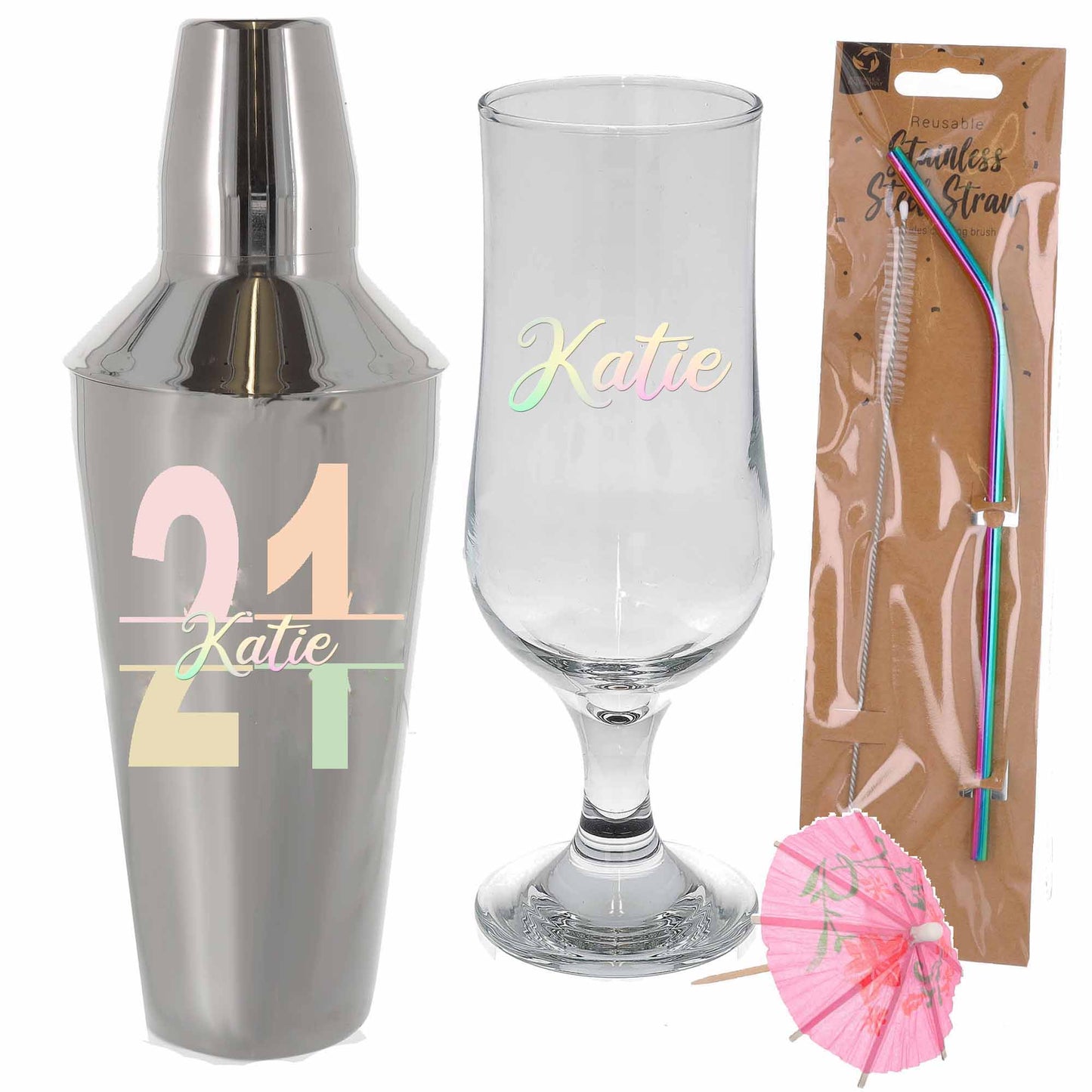 Personalised 21st Birthday Cocktail Shaker & Pina Colada Glass Gift Set - Always Looking Good -