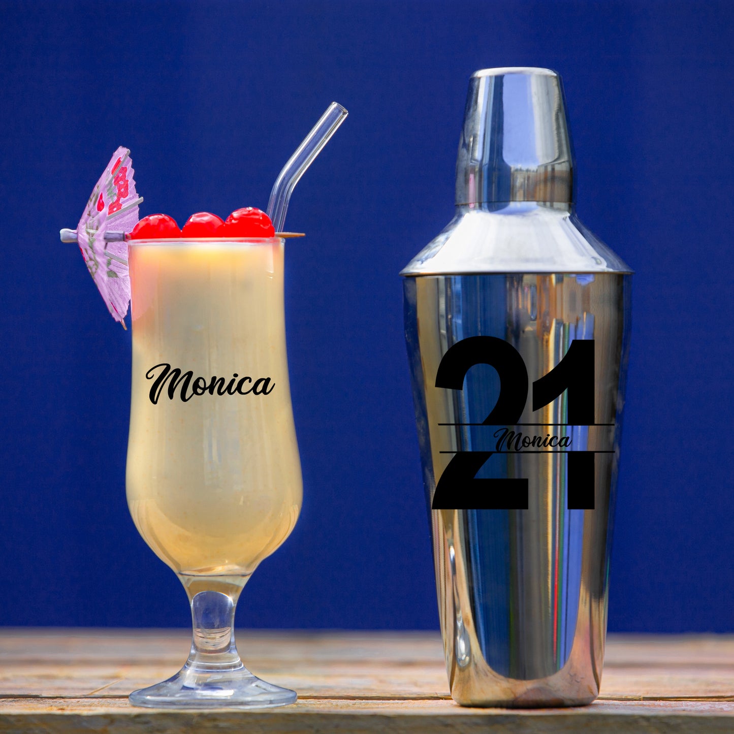 Personalised 21st Birthday Cocktail Shaker & Pina Colada Glass Gift Set - Always Looking Good -