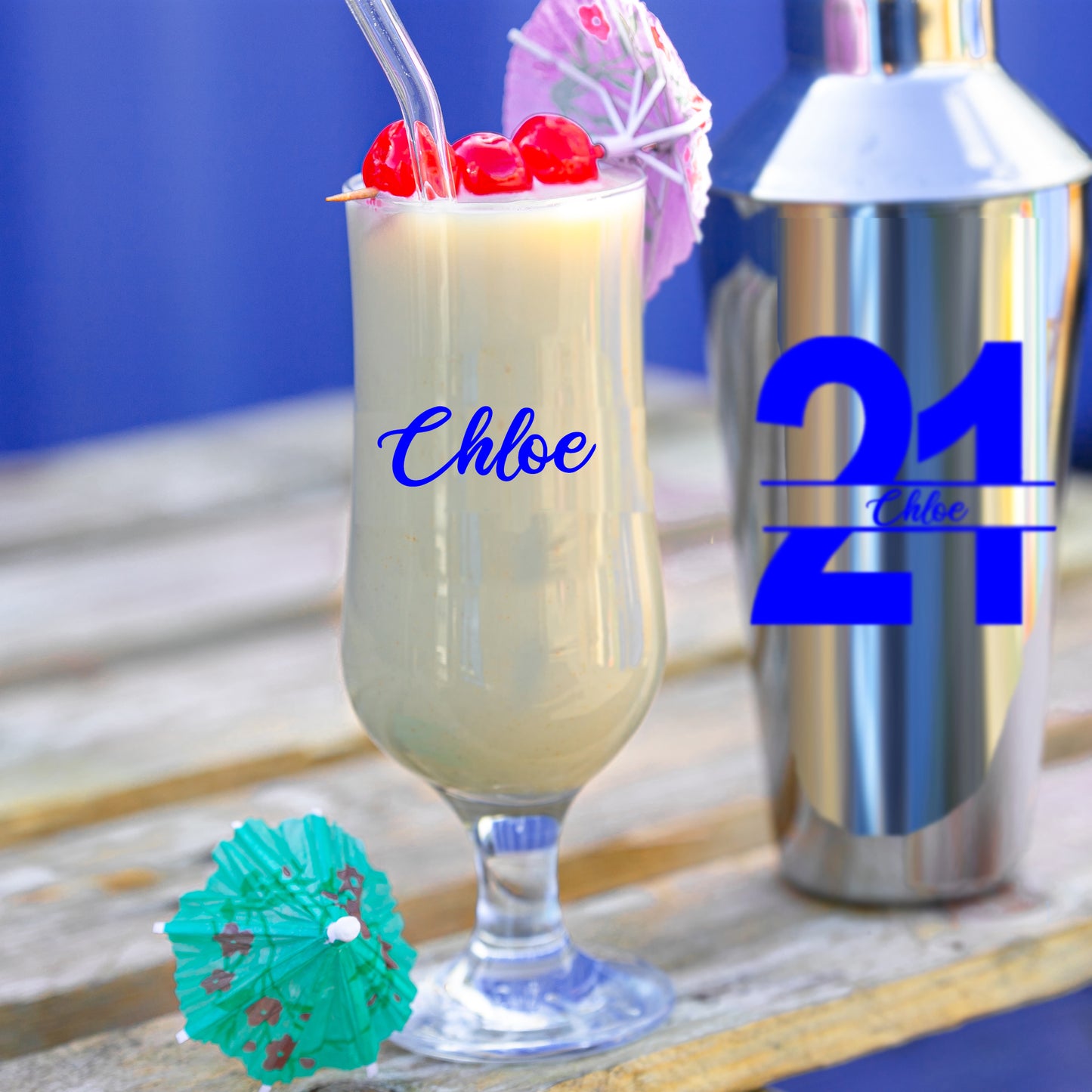 Personalised 21st Birthday Cocktail Shaker & Pina Colada Glass Gift Set - Always Looking Good -
