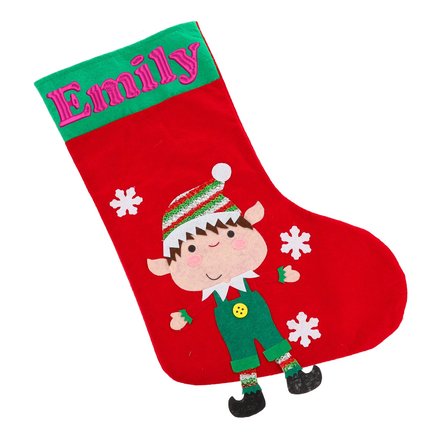 Embroidered Personalised Christmas Stocking With Santa Or Elf Design - Always Looking Good -